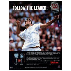 1996 Wilson Tennis Racket Vintage Print Ad Pete Sampras Follow the Leader Art